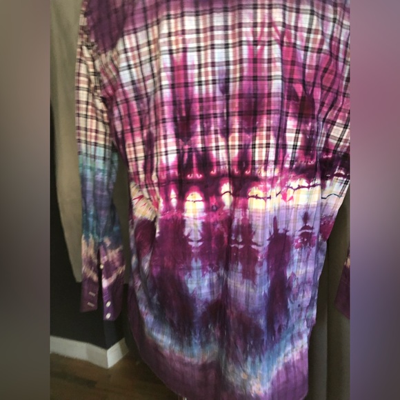 Upcycled One of One tie-dyed Thomas Dean shirt XXL purple box plaid - Picture 14 of 16